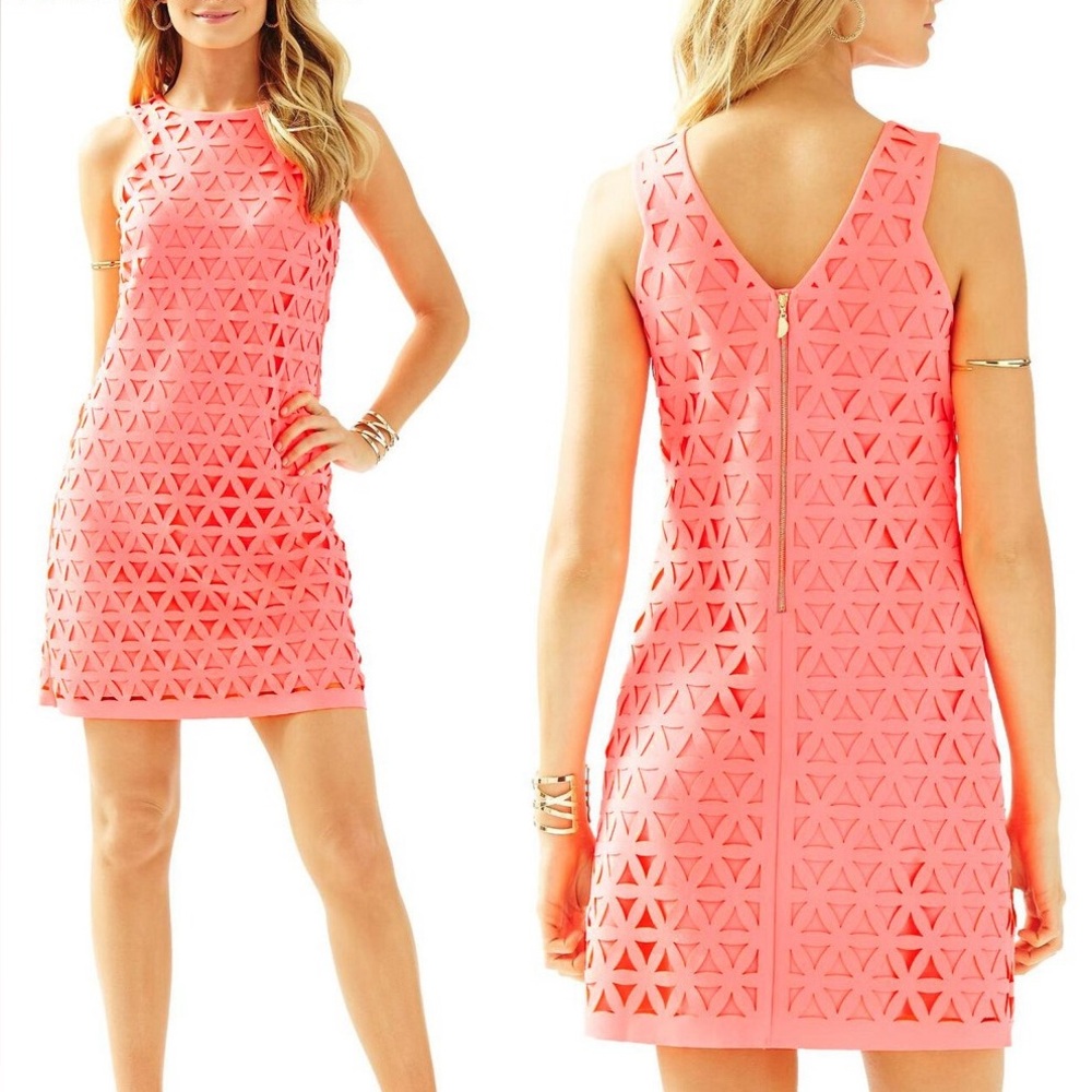 Lilly Pulitzer Vibrant Pink Daisy Laser‎ Cut Geometric Sleeveless Dress XXS